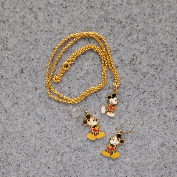 Disney Jewelry Mickey Mouse Necklace And Pierced Earrings Poshmark
